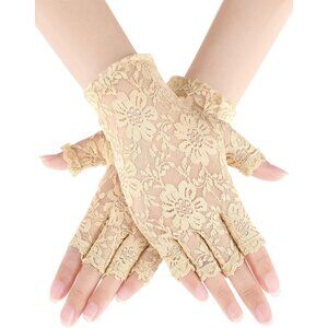Women's Nude Floral Short Lace Gloves Sunblock Fingerless Bridal Opera Party